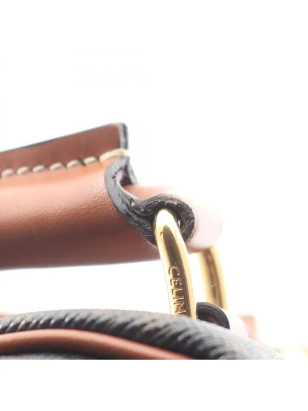 Celine Handbag Black Brown Leather Triomphe Mini